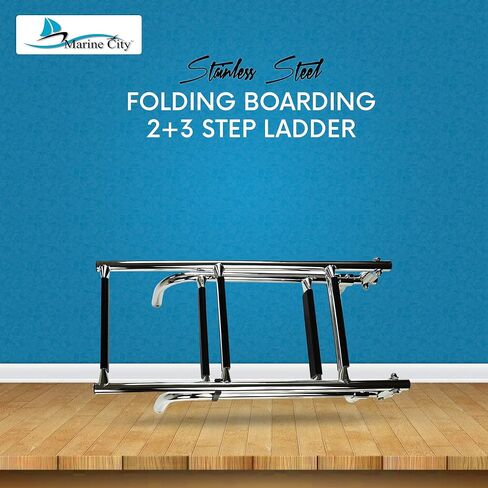 MARINE CITY 304 Grade Stainless Steel Anti Slip 1+2 Steps Folding Transom Boarding Ladder Folding Dock Ladder for Marines – Boats – Yachts – Swimming Pools (Pack of 1) in Saudi Arabia