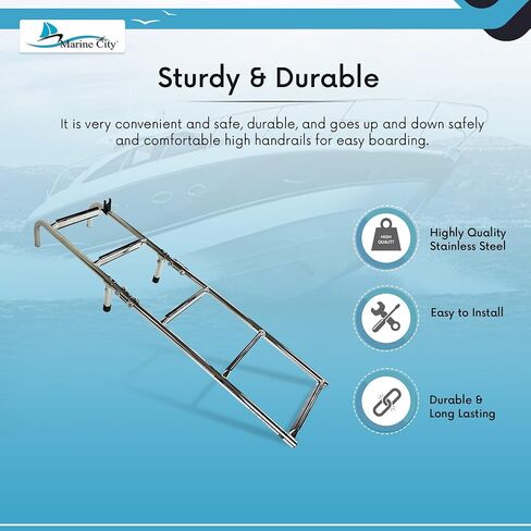 MARINE CITY 304 Grade Stainless Steel Anti Slip 1+2 Steps Folding Transom Boarding Ladder Folding Dock Ladder for Marines – Boats – Yachts – Swimming Pools (Pack of 1) in Saudi Arabia