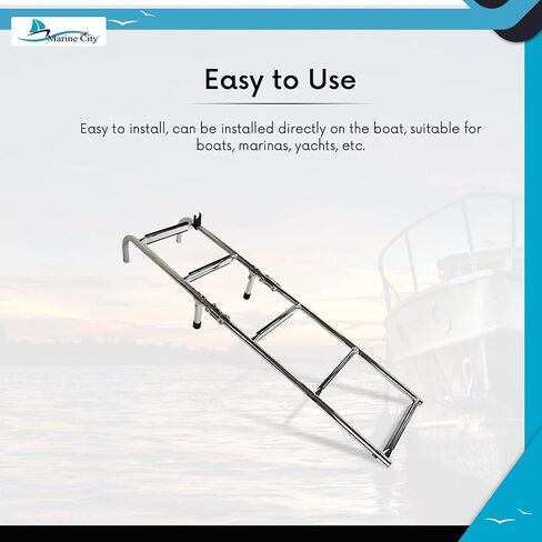 MARINE CITY 304 Grade Stainless Steel Anti Slip 1+2 Steps Folding Transom Boarding Ladder Folding Dock Ladder for Marines – Boats – Yachts – Swimming Pools (Pack of 1) in Saudi Arabia