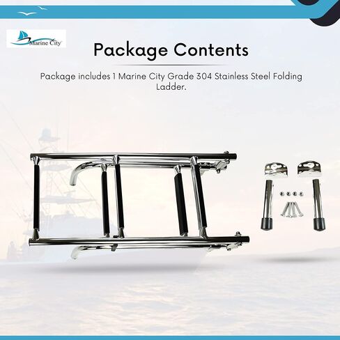 MARINE CITY 304 Grade Stainless Steel Anti Slip 1+2 Steps Folding Transom Boarding Ladder Folding Dock Ladder for Marines – Boats – Yachts – Swimming Pools (Pack of 1) in Saudi Arabia