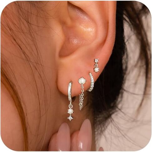 Gold Earrings for Women, 14k Gold Plated Earring Stack Hypoallergenic Pearl Drop Earring Dainty Gold Earrings for Women Trendy Cute Small Huggie Hoop Earring Fashion Womens Jewelry in Kuwait