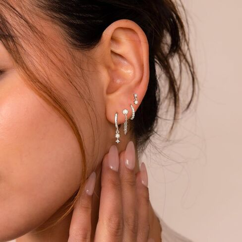 Gold Earrings for Women, 14k Gold Plated Earring Stack Hypoallergenic Pearl Drop Earring Dainty Gold Earrings for Women Trendy Cute Small Huggie Hoop Earring Fashion Womens Jewelry in Kuwait