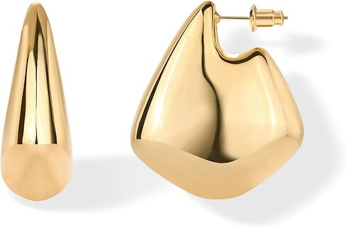 PAVOI 14K Gold Plated Sterling Silver Posts Statement Earrings for Women - Geometric Dome Teardrop Drop Dangle Hoop Chunky Gold Earrings in Saudi Arabia