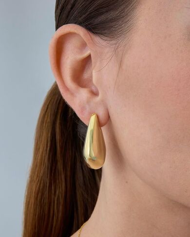 PAVOI 14K Gold Plated Sterling Silver Posts Statement Earrings for Women - Geometric Dome Teardrop Drop Dangle Hoop Chunky Gold Earrings in Saudi Arabia