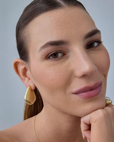 PAVOI 14K Gold Plated Sterling Silver Posts Statement Earrings for Women - Geometric Dome Teardrop Drop Dangle Hoop Chunky Gold Earrings in Saudi Arabia