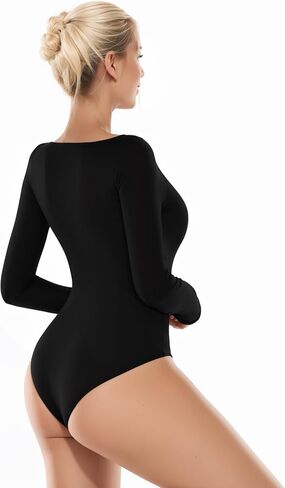 ALGALAROUND Women's Square Neck Long Sleeve Bodysuit Sexy Body Suit Tops Double Lined Curve Embracing in Saudi Arabia