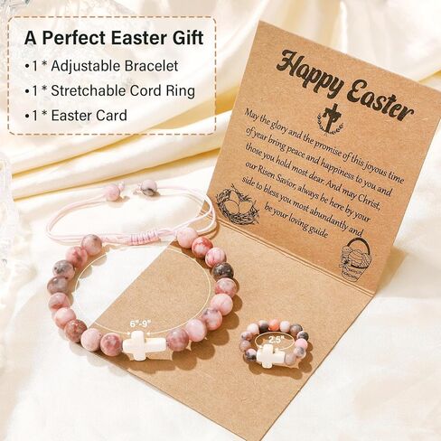 Easter Basket Stuffers, Cross Bracelet & Ring Set Easter Gifts for Teens Girls Boys, Religious Jewelry for Baptism Communion Confirmation in Kuwait