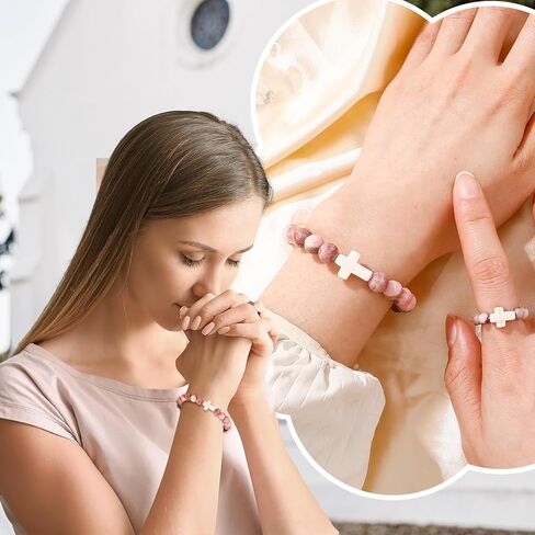 Easter Basket Stuffers, Cross Bracelet & Ring Set Easter Gifts for Teens Girls Boys, Religious Jewelry for Baptism Communion Confirmation in Kuwait