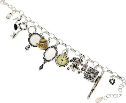 Fairytale Lucky Charms Link Chain Cuff Bangle Bracelet Wonderland Style Frog Mirror Clock Heart Teapot Pendants Party Friendship Gift… in Saudi Arabia