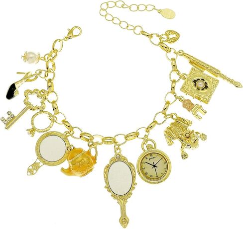 Fairytale Lucky Charms Link Chain Cuff Bangle Bracelet Wonderland Style Frog Mirror Clock Heart Teapot Pendants Party Friendship Gift… in Saudi Arabia