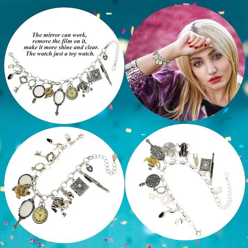 Fairytale Lucky Charms Link Chain Cuff Bangle Bracelet Wonderland Style Frog Mirror Clock Heart Teapot Pendants Party Friendship Gift… in Saudi Arabia