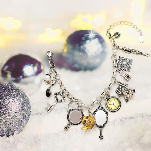 Fairytale Lucky Charms Link Chain Cuff Bangle Bracelet Wonderland Style Frog Mirror Clock Heart Teapot Pendants Party Friendship Gift… in Saudi Arabia