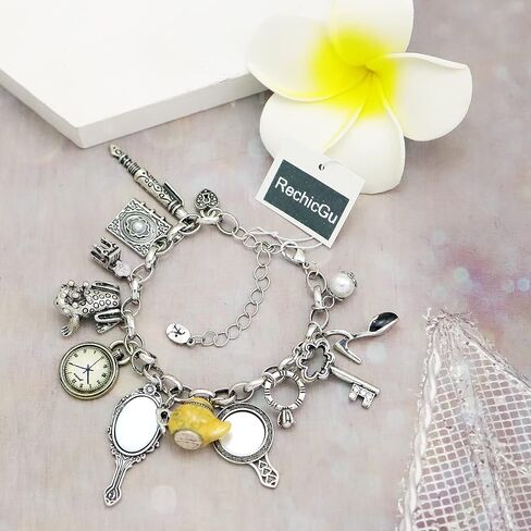 Fairytale Lucky Charms Link Chain Cuff Bangle Bracelet Wonderland Style Frog Mirror Clock Heart Teapot Pendants Party Friendship Gift… in Saudi Arabia