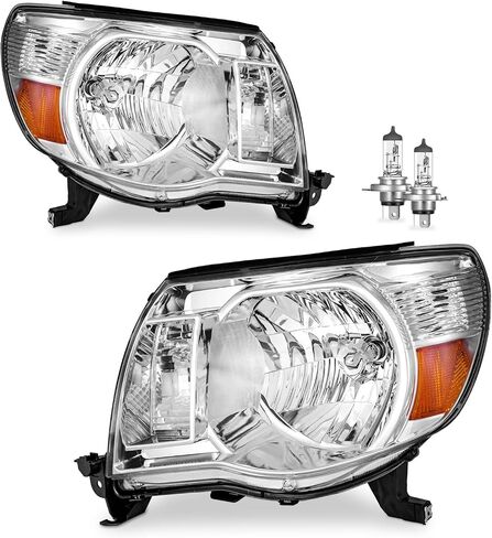 Headlights Assembly Compatible with 2005-2011 Toyota Tacoma Headlamp Replacement Chrome Housing Amber Reflector Driver & Passenger Side in Saudi Arabia