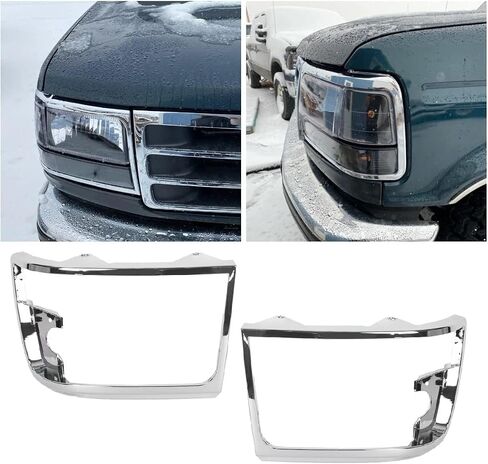 HECASA Headlight Chrome Trim Bezel Compatible with 1992-96 Ford Bronco, F150 Truck; 1992-97 F250 F350 F450 Truck RH & LH Headlamp Doors Pair Set in Saudi Arabia
