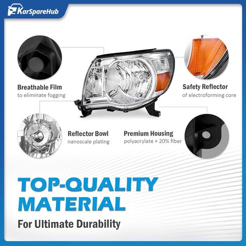 Headlights Assembly Compatible with 2005-2011 Toyota Tacoma Headlamp Replacement Chrome Housing Amber Reflector Driver & Passenger Side in Saudi Arabia