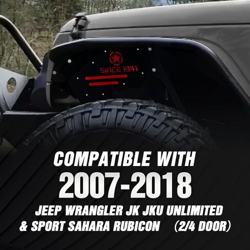 for Wrangler JK Front and Rear Inner Fender Liners Compatible with 2007-2018 Jeep Wrangler JK & JKU 2/4 Doors, Since 1941 Logo Steel Back Mud Guards Wheel Well Cover Fender Flare Liners (4 PCS) in Saudi Arabia