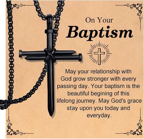 Black Cross Necklace for Men Boys Baptism Confirmation Christian Graduation Easter Valentine's Day Christmas Gifts in Kuwait