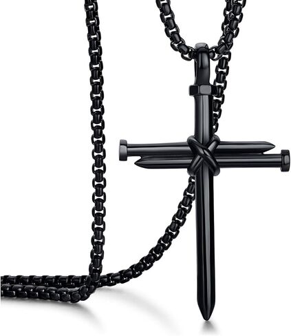 Black Cross Necklace for Men Boys Baptism Confirmation Christian Graduation Easter Valentine's Day Christmas Gifts in Kuwait