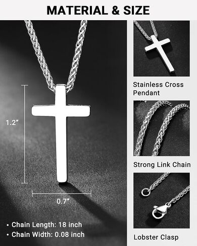 Silver Cross Necklace for Men Boys, Christian Gifts Joshua 1:9 Stainless Steel Chain Necklace 18-20 Inch in Saudi Arabia