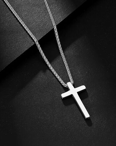 Silver Cross Necklace for Men Boys, Christian Gifts Joshua 1:9 Stainless Steel Chain Necklace 18-20 Inch in Saudi Arabia