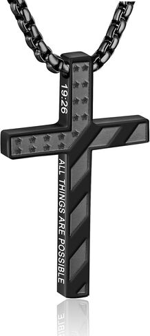 American Flag Cross Necklace for Boys Men Inspirational Christian Bible Verse Cross Pendant Stainless Steel Chain 20+2 inch Patriotic Jewelry Religious Gift for Men in Saudi Arabia