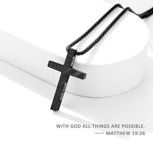 American Flag Cross Necklace for Boys Men Inspirational Christian Bible Verse Cross Pendant Stainless Steel Chain 20+2 inch Patriotic Jewelry Religious Gift for Men in Saudi Arabia