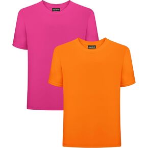 2 Pack Neon T Shirts for Boys UPF 50+ Quick-Dry Short Sleeve Athletic Tees Summer Sports Tops for Teens 7-14Y