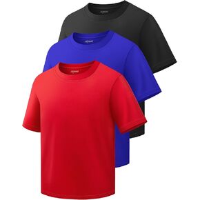 3 Pack Boys Shirts Athletic Dry Fit Kids Youth Short Sleeve Sports Active Performance T-Shirts Moisture Wicking Quick Dry