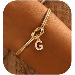 Initial Bracelet for Women Dainty 14k Gold Letter A-Z Bracelets for Women Non Tarnish Cute Thin Waterproof Knot Bracelets with Initials Jewelry Gift