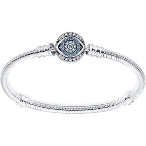 925 Sterling Silver Heart Clasp Snake Schlet Pracelet for Charm Bracelet-Evil Eye 8.3 Inch