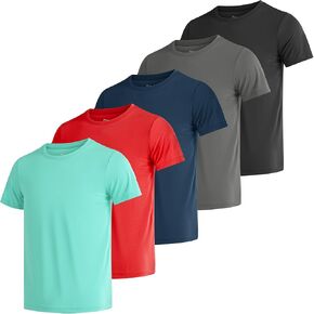 Poroka 5 Packs Boys Shirts Youth Mesh Quick Dry-Fit Athletic Performance T-Shirt Moisture Wicking Active Shirts for Boys