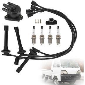 30102-PZ3-J02, 30103-P1A-004 Distributor Cap Rotor Spark Plugs Cable Set Compatible With Honda Acty Truck HA1/HA2/HA3/HA4 BKR6E-11
