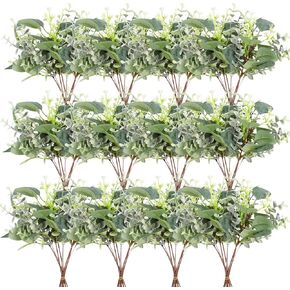 40 PCS الخضراء الاصطناعية الأوكالبتوس الجذعية الجذعية يترك الدولار الطفل الأوكالبتوس أوراق مناسبة للأسرة الزفاف مزهرية مركزية باقة ترتيب زهرة
