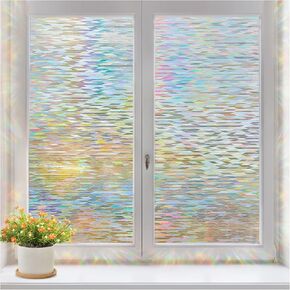 DOWELL Window Privacy Film, Rainbow Film Stained Glass 3D Decorative, Anti UV Window Decals, Removable Static Cling Glass Sticker for Home Door, Heat Control, 17.5" × 78.7"