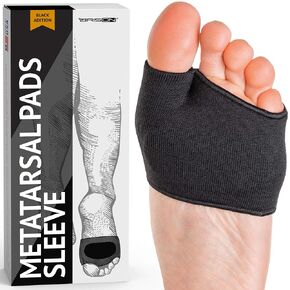 Brison Metatarsal Pads for Women and Men Ball of Foot Cushion - Gel Sleeves Cushions Pad - Fabric Soft Socks for Supports Feet Pain Relief - 1 Pair Medium Black