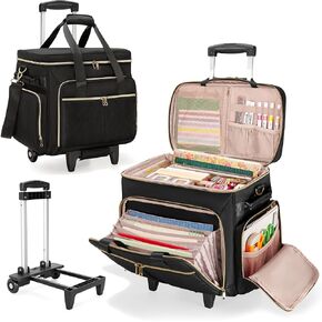 Rolling Scrapbook Bag, Scrapbook Storage Tote Bag with Wheels, Craft Cart Organizer with Detachable Trolley, Art Supplies Organizer Bag for Artist Crafter Teacher, Black(Patent Design)