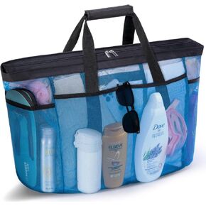 Lifewit Mesh Tote Bags for Women, Large Mesh Tote Bags with Zipper and Pockets, Lightweight Shower Caddy, Beach Essentials for Family, Pool Bag Basket for Women Vacation, Swimmers Black