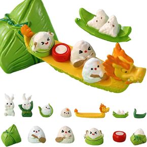 Auocattail 13pcs Dragon Boat Festival Factival Dragon Boat Zongzi Bunny Resin تم تمثال الحرف الدخانية ذات الحلي الطبيعية الدقيقة