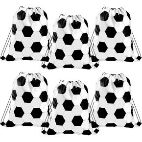 Shappy Soccer Drawstring Backpack, 6 Pieces, 17.2in x 13in, Polyester, Yellow, Lightweight, Foldable, Sport, Gym, Travel, School, Soccer Style, Unisex, Ages 6+, 22L