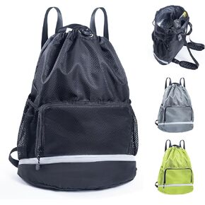 Swim Bag Beach Backpack Sports Drawstring Backpack - Gym Bag with Shoes Compartment and Waterproof Pocket for Gym Accessories, Swim Essentials - Kids Swim Backpack Mens Beach Bag, Workout Bag