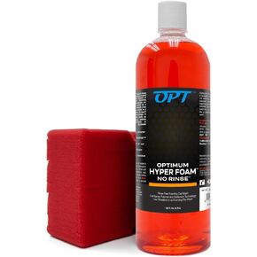 Optimum Hyper Foam ONR Rinseless Foaming Car Wash Soap and Big Red Sponge Car Cleaning Kit – Rinseless Car Wash with Foam and Polymers (32 oz.)