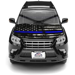 Blue Line Line Hood Flag - 63 "x47" (120 × 160 سم) تغطية تقدير للشرطة لـ Car Hood - Premium Sublimation Print Car Hood Flag + Triangle Stiveners