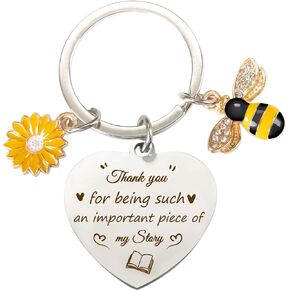 Teacher Appreciation Gifts for Women - Thank You Teacher Gifts Bee Sunflower Small Keychains with Thankful Quote