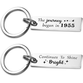 TANWIH 70th Birthday Gifts - Born in 1955 Keychain - 70 Year Old Birthday Keychain Gifts for Men Women