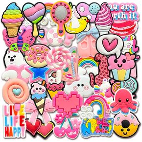 20 40Pcs Girls Shoe Charms for Clogs Sandals, Cute Pink Shoe Decorations