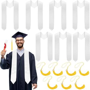 7 Pieces Graduation Stole Sublimation Sash Plain Honor Blank with 7 Pieces Grad Tassels for Unisex Adult (72 Inches)