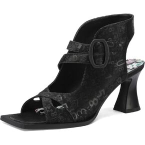 Chunky Gladiator Sandals for Women Summer Dressy High Heels Square Toe Block Sandalias Para Mujer Open Toe Faux Leather Strappy Outdoor Ladies Wedding 3 Inch Sandles