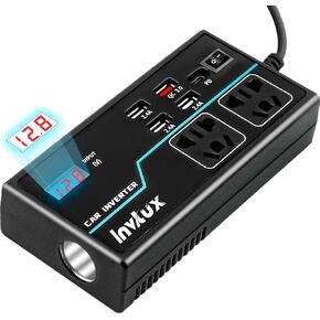 200W Power Inverter, 8-in-1 DC 12V to 110V AC Car Plug Adapter Outlets Converter with 30W PD3.0 & 4 USB Ports,Dual AC Outlet and 10A Cigarette Lighter Splitter, Car Charger for Laptop