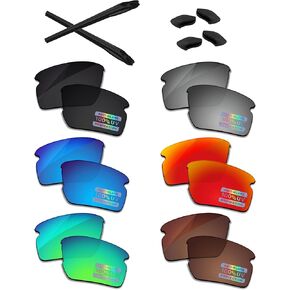 Bowyer 6 Pairs POLARIZED Replacement Lenses & Rubber Kits for Oakley Flak 2.0 XL OO9188 Sunglasses - Black + Titanium Mirror + Surf Blue Mirror + Fire Red Mirror + Jade Green Mirror + Brown
